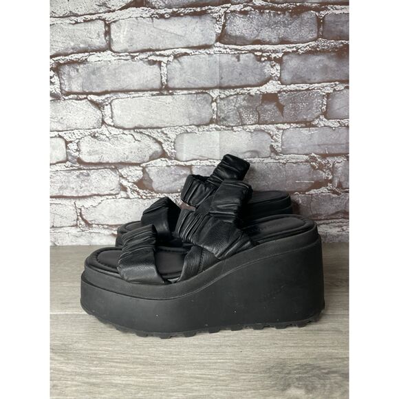 Vic Matie Black Leather Strap Slingback Platform Wedge Sandals Women 37EU/6.5 US - Picture 13 of 16